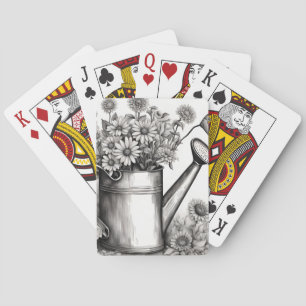 Spring Art, Watering can, Black & white art Playing Cards