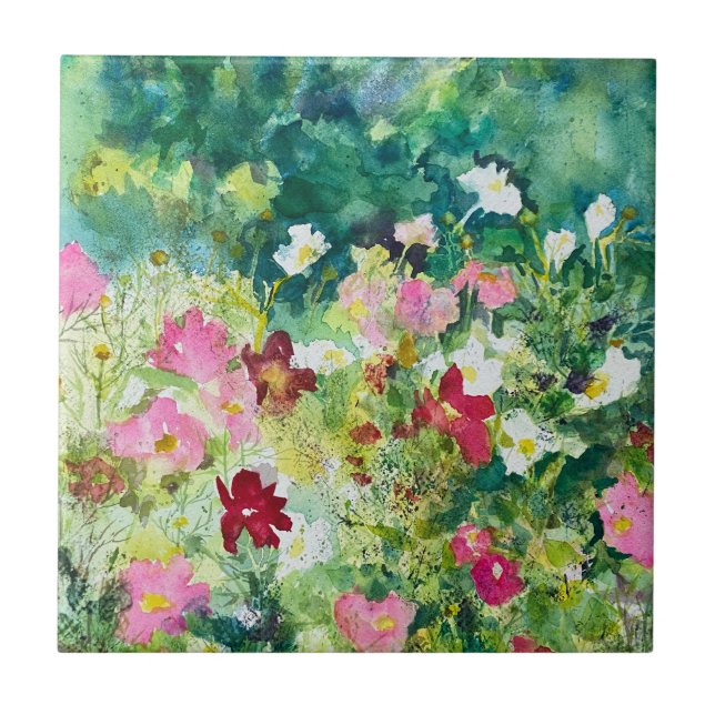 Spring Artistry Cosmos Flowers Ceramic Tile (Front)