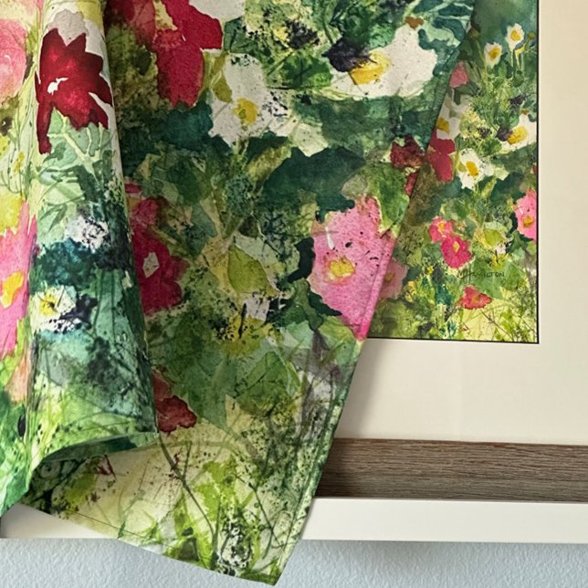 Spring Artistry Watercolor Floral Pattern Apron (Apron photographed next to the painting which was the inspiration for the product)