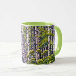 Spring Aspen Tree Woodland Purple Green Coffee Mug
