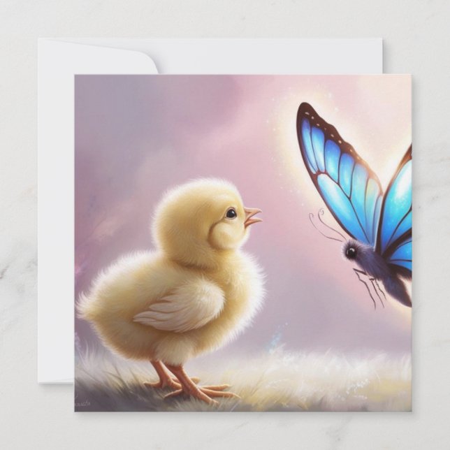 Spring Awakening – Baby Chick & Butterfly Card (Front)