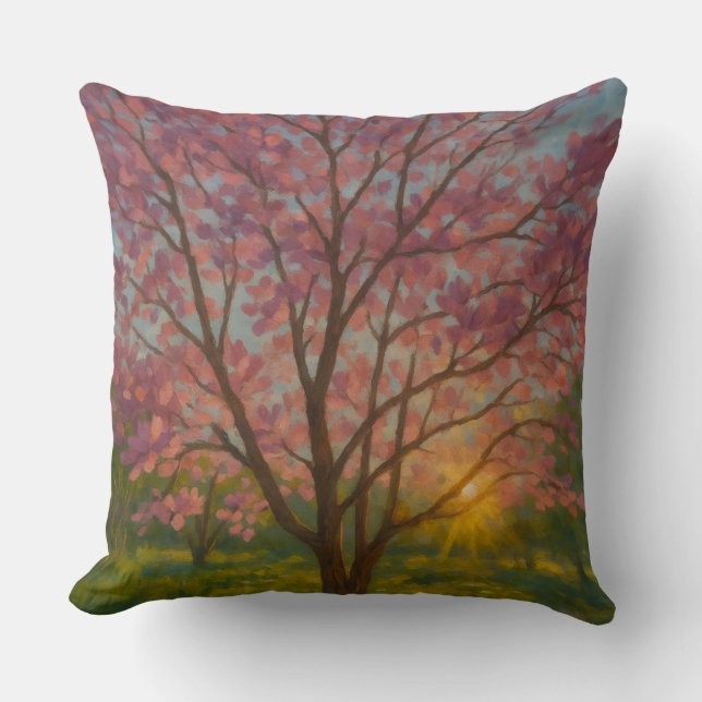 Spring Awakening – Blooming Tree Landscape Cushion (Front)