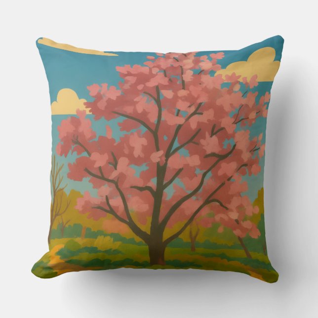 Spring Awakening – Blooming Tree Landscape Cushion (Front)
