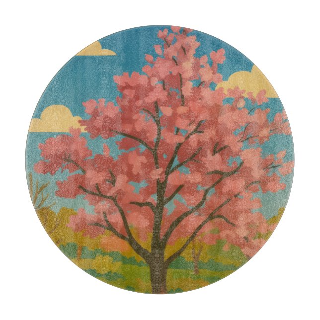 Spring Awakening – Blooming Tree Landscape Cutting Board (Front)