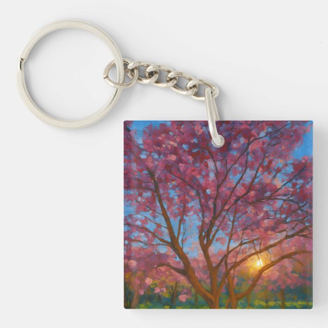 Spring Awakening – Blooming Tree Landscape Key Ring (Front)