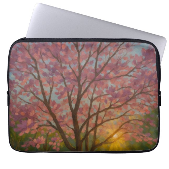 Spring Awakening – Blooming Tree Landscape Laptop Sleeve (Front)