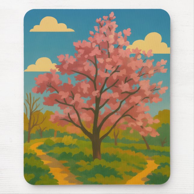 Spring Awakening – Blooming Tree Landscape Mouse Pad (Front)