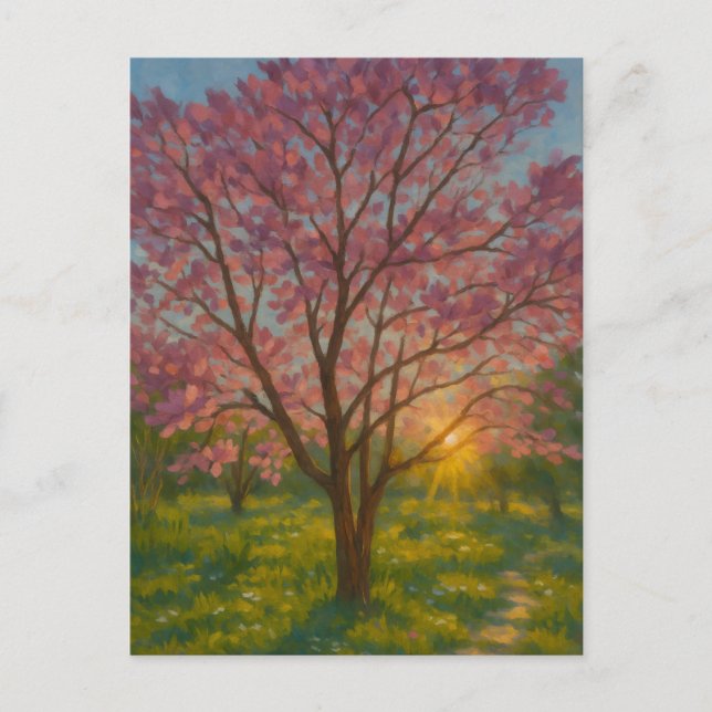 Spring Awakening – Blooming Tree Landscape Postcard (Front)