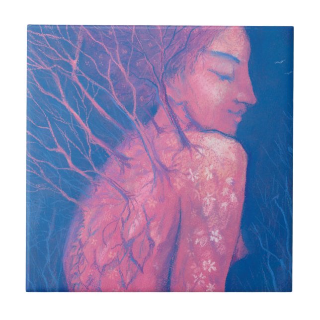 Spring Awakening Dryad Fantasy Girl Magical Forest Ceramic Tile (Front)