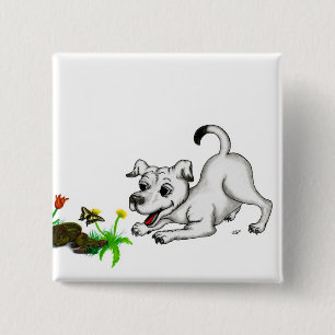 Spring Awakening, Puppy with Flowers and Butterfly 15 Cm Square Badge