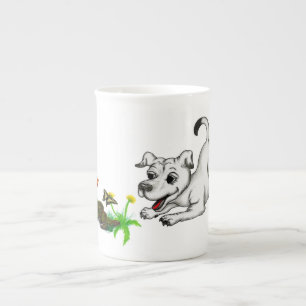 Spring Awakening, Puppy with Flowers and Butterfly Bone China Mug