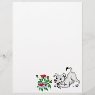 Spring Awakening, Puppy with Flowers and Butterfly Custom Letterhead