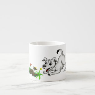 Spring Awakening, Puppy with Flowers and Butterfly Espresso Cup