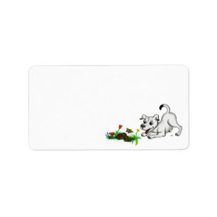 Spring Awakening, Puppy with Flowers and Butterfly Label