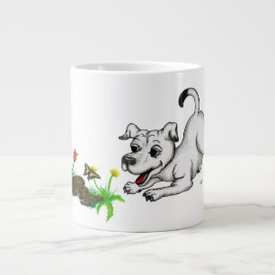 Spring Awakening, Puppy with Flowers and Butterfly Large Coffee Mug