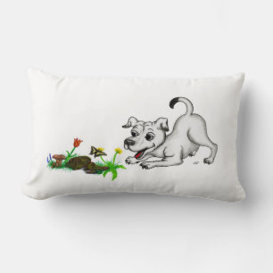 Spring Awakening, Puppy with Flowers and Butterfly Lumbar Cushion
