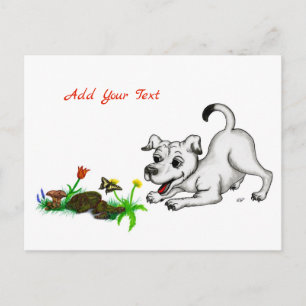 Spring Awakening, Puppy with Flowers and Butterfly Postcard