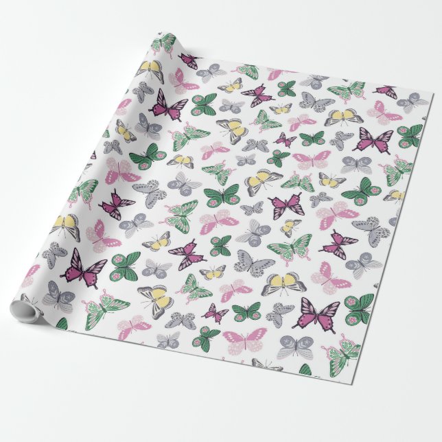 Spring Baby Butterfly Wrapping Paper (Unrolled)