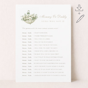 Spring Baby Shower Games Guess Mummy Or Daddy Card