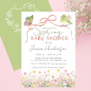 Spring Baby Shower Green Pink Flowery Girl Shower Invitation