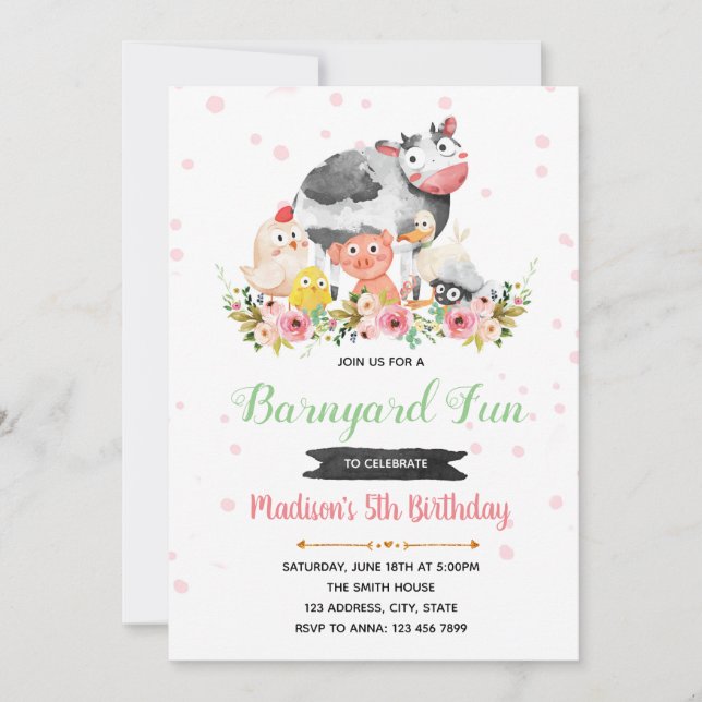 Spring barnyard birthday invitation (Front)