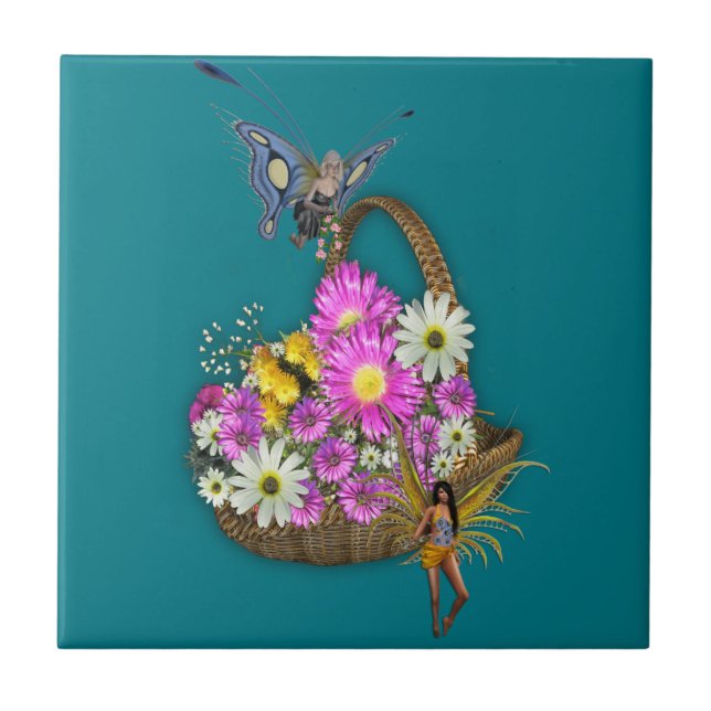 Spring basket gatherers ceramic tile (Front)