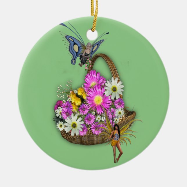 Spring basket gatherers ceramic tree decoration (Front)