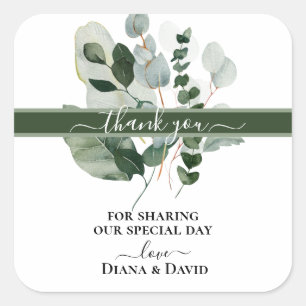 SPRING BEAUTY BOTANICAL GREEN SPRIG Thank you  Square Sticker