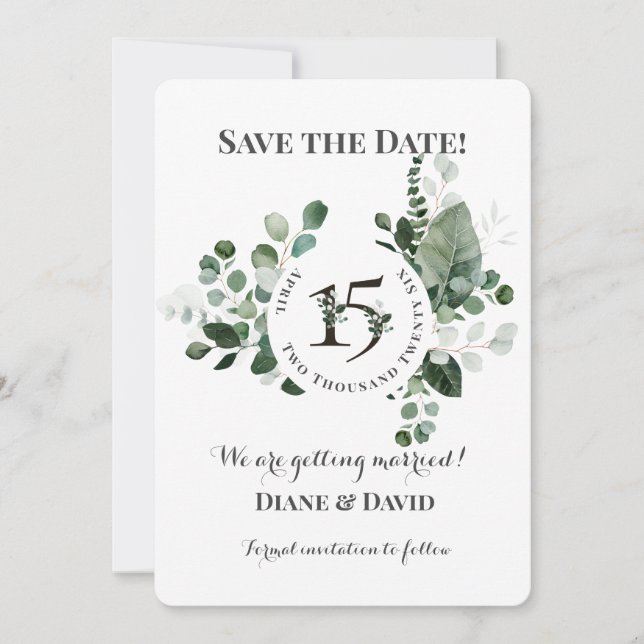 SPRING BEAUTY BOTANICAL GREEN WEDDING  SAVE THE DATE (Front)