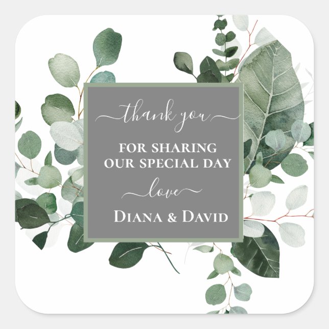 SPRING BEAUTY BOTANICAL GREENERY Thank you  Square Sticker (Front)