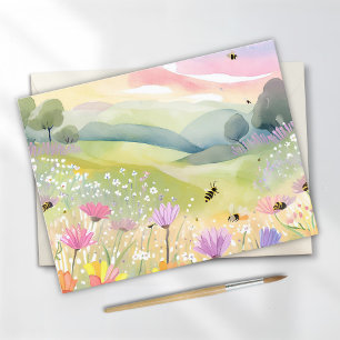 Spring Bees Flower Fields Floral Colourful Natur Postcard
