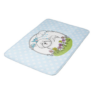 Spring Bichon Frise Dog with Flowers - Cute Bath Mat