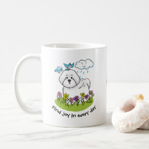 Spring Bichon Frise Dog with Flowers - Cute Coffee Mug