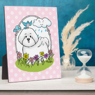 Spring Bichon Frise Dog with Flowers - Cute Plaque