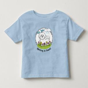 Spring Bichon Frise Dog with Flowers - Cute Toddler T-Shirt