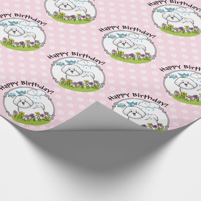 Spring Bichon Frise Dog with Flowers - Cute Wrapping Paper (Corner)