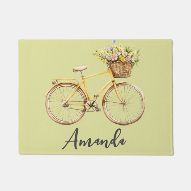 Spring Bicycle Green Flowers Doormat (Front)