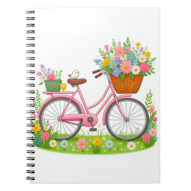 Spring Bicycle with Flowers and Bird Notebook (Front)