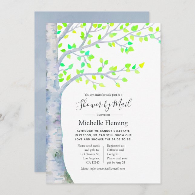 Spring Birch Tree Baby or Bridal Shower by Mail Invitation (Front/Back)