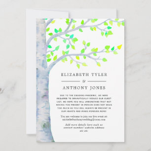 Spring Birch Tree Wedding Reduced Guest List Announcement