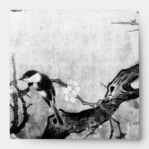SPRING BIRD AND FLOWER TREE Black White Envelopes