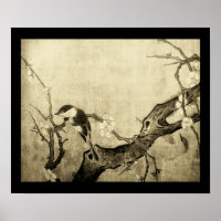SPRING BIRD AND FLOWER TREE Brown Sepia