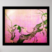 SPRING BIRD AND FLOWER TREE Pink Fuchsia