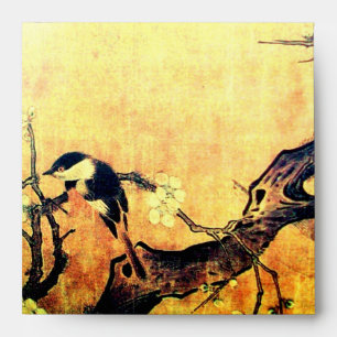SPRING BIRD AND FLOWER TREE Yellow Brown Envelopes