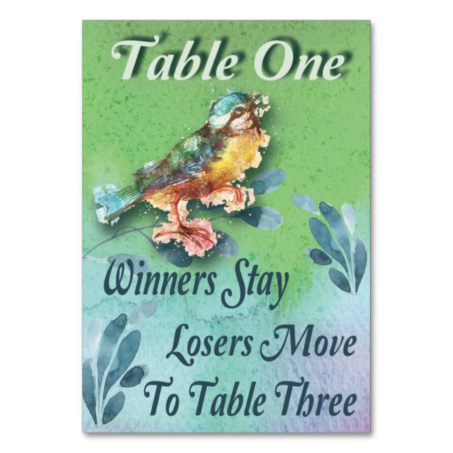 Spring Bird Bunco Table One Watercolor Number (Front)