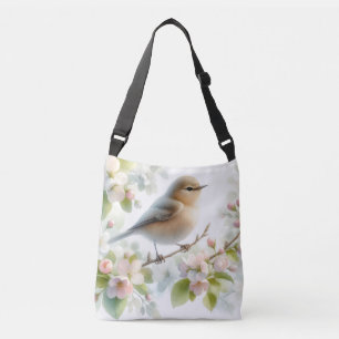 Spring Bird Cherry Blossom Floral Watercolor Crossbody Bag