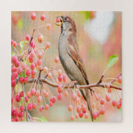 Spring Bird Eating Berries Jigsaw Puzzle