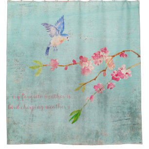 Spring Bird Floral Cherryblossom Weather Blue Shower Curtain