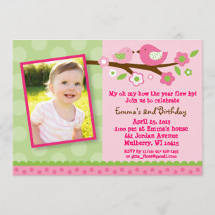 Spring Bird Flower Photo Birthday Invitations