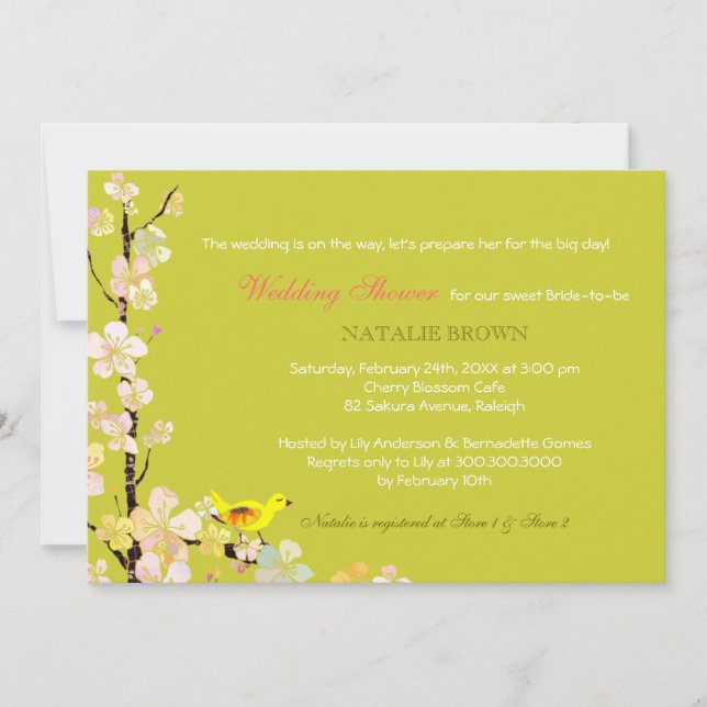 Spring Bird Green Wedding Bridal Shower Invitation (Front)
